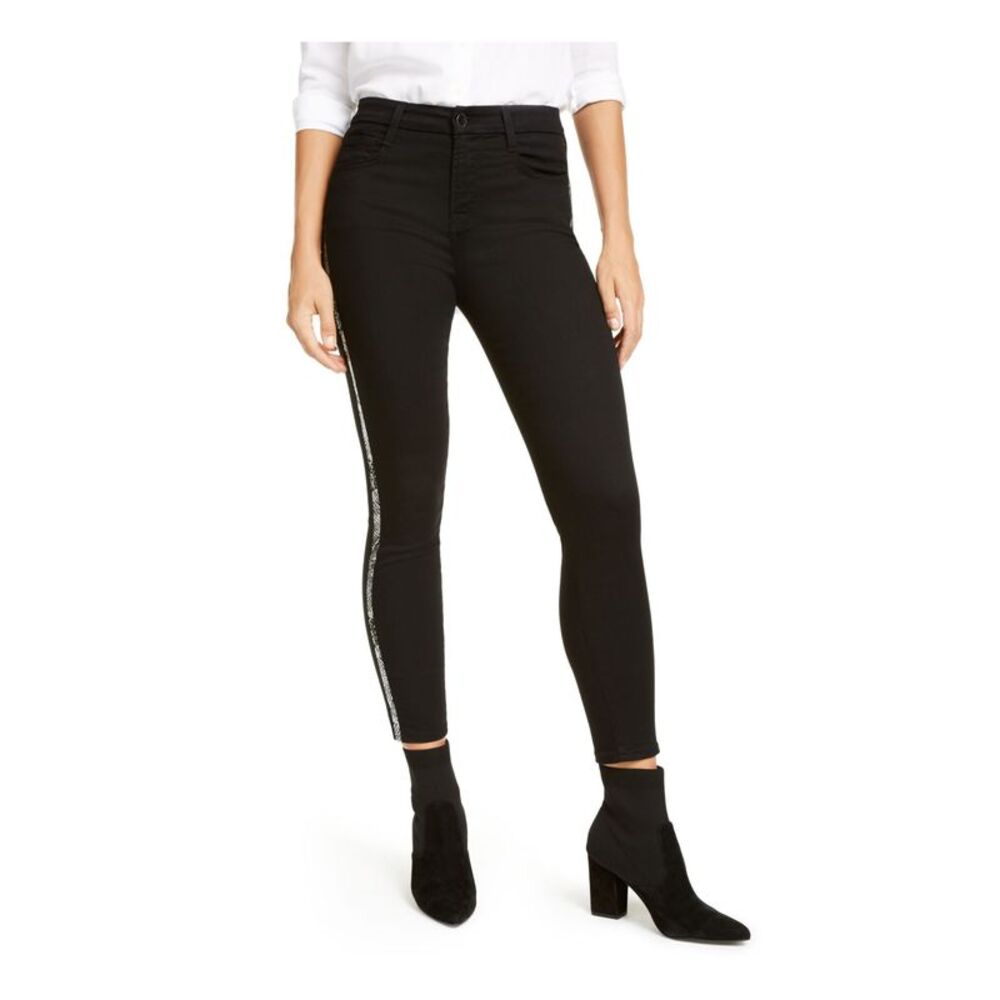 Jen 7 By 7 For All Mankind Womens Skinny Jeans Black Python Stripe Juniors 10 - Picture 1 of 2